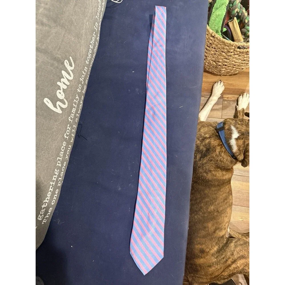 Nautica 100% Silk Men's Tie Blue / Pink Geometric Stripes